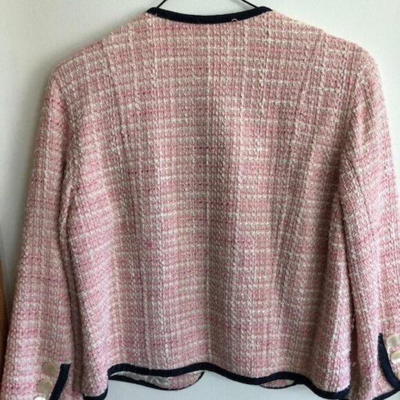 LIZ CLAIBORNE Vintage Nubby Tweed Denim Accent Trim 3/4 Sleeve Jacket … - Picture 5 of 12